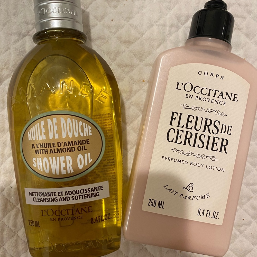 L'OCCITANE Almond Shower Oil (Gold) & Cherry Blossom Body Lotion (Pink)